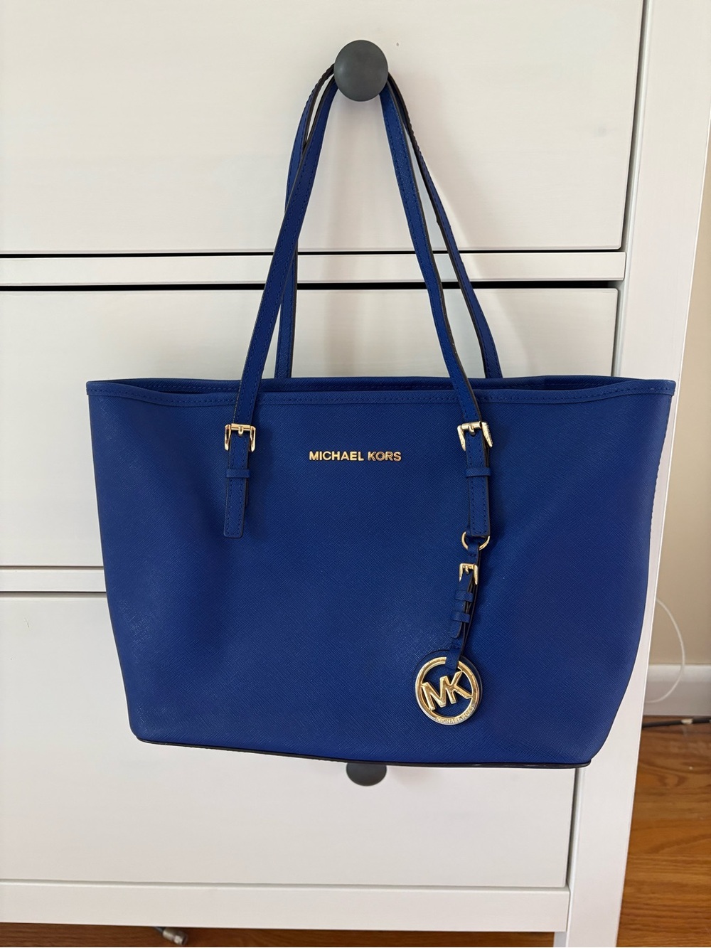 Michael Kors Royal Blue Saffiano Leather Tote with Gold Accents